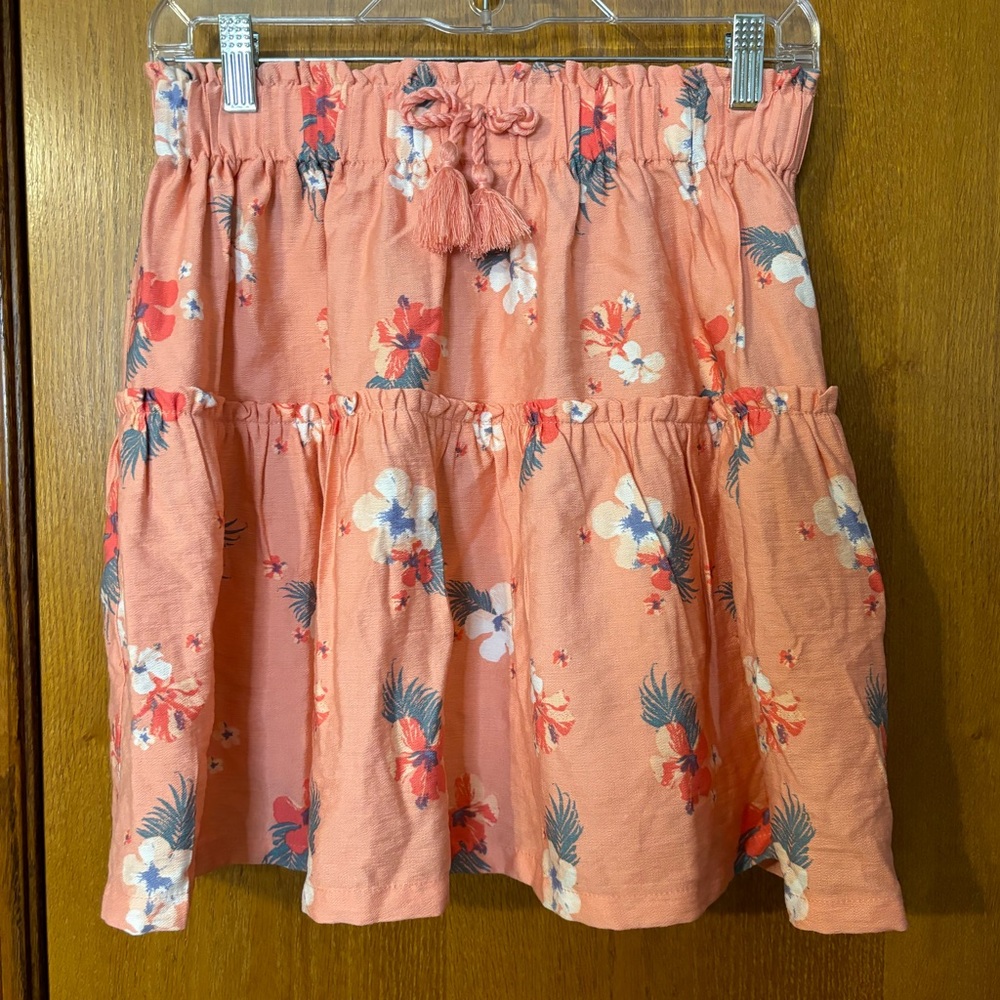 Girls Falls Creek 14/16 Peach Floral Skirt Elastic Waist Lightweight Tie EUC